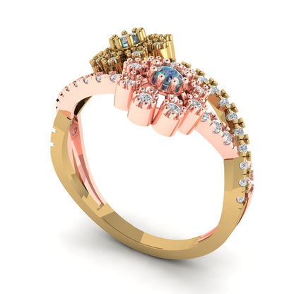 0.48 cttw Blue Moissanite Hidden Halo Engagement Ring - Solid Yellow/Rose Gold (VVS1, Round Cut,2.5mm)