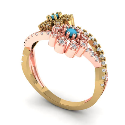 0.48 cttw Simulated Turquoise Hidden Halo Engagement Ring - Solid Yellow/Rose Gold (VVS1, Round Cut,2.5mm)