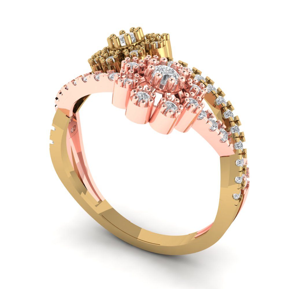 0.48 cttw Moissanite Hidden Halo Engagement Ring - Solid Yellow/Rose Gold (VVS1, Round Cut,2.5mm)