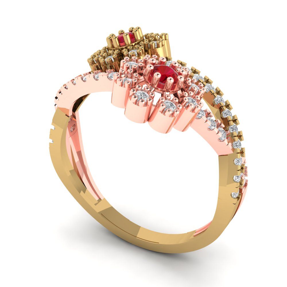 0.48 cttw Simulated Ruby Hidden Halo Engagement Ring - Solid Yellow/Rose Gold (VVS1, Round Cut,2.5mm)