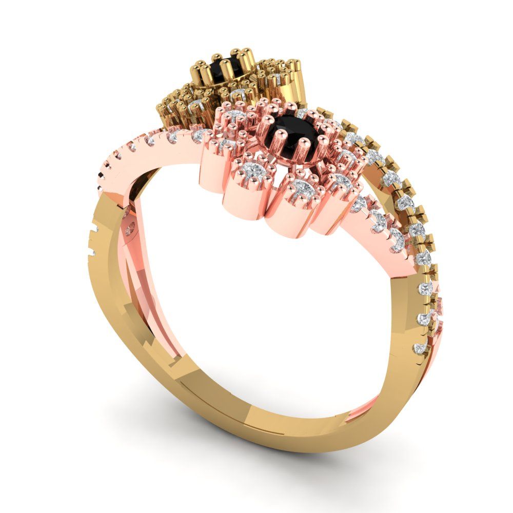 0.48 cttw Natural Onyx Hidden Halo Engagement Ring - Solid Yellow/Rose Gold (VVS1, Round Cut,2.5mm)