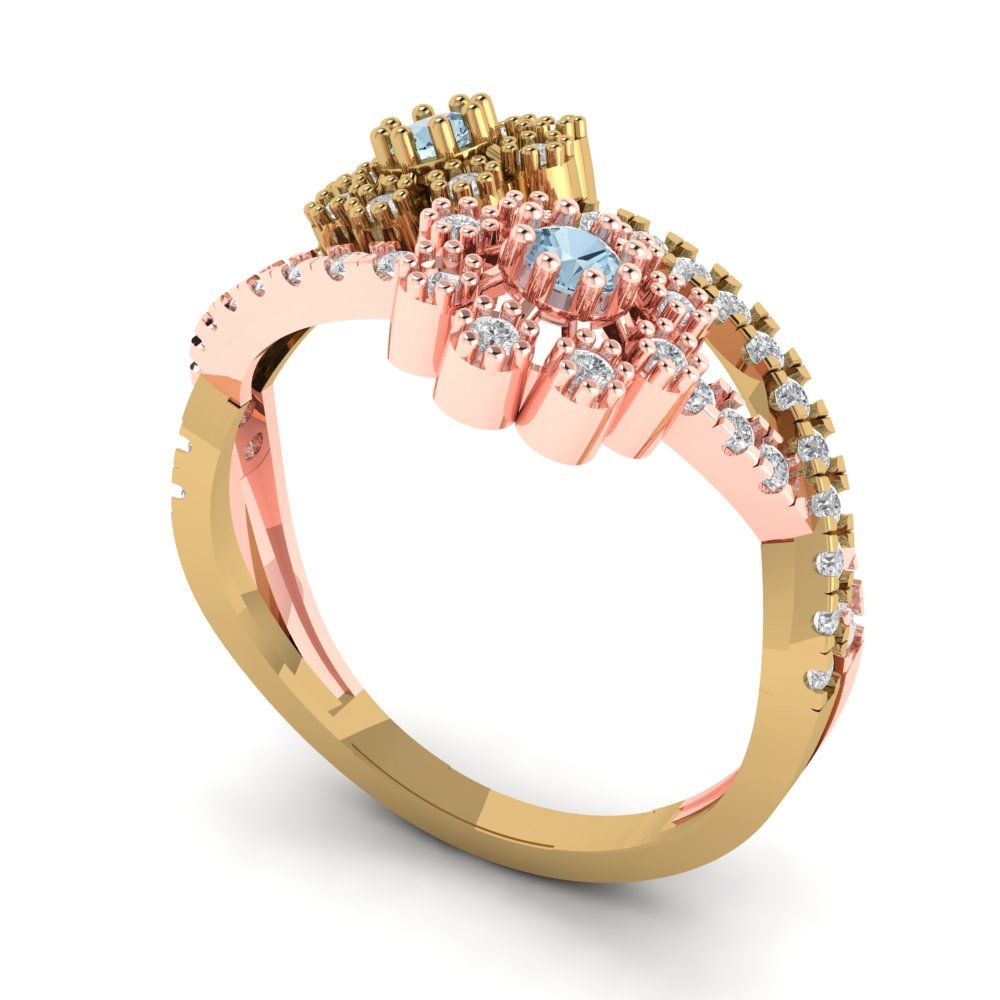 0.48 cttw Natural Aquamarine Hidden Halo Engagement Ring - Solid Yellow/Rose Gold (VVS1, Round Cut,2.5mm)