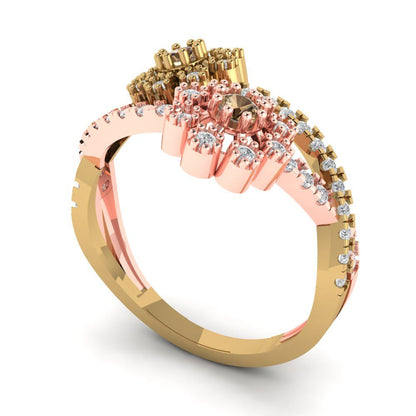 0.48 cttw Zirconia Simulated Champagne Diamond Hidden Halo Engagement Ring - Solid Yellow/Rose Gold (VVS1, Round Cut,2.5mm)