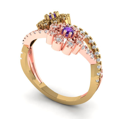 0.48 cttw Natural Amethyst Hidden Halo Engagement Ring - Solid Yellow/Rose Gold (VVS1, Round Cut,2.5mm)