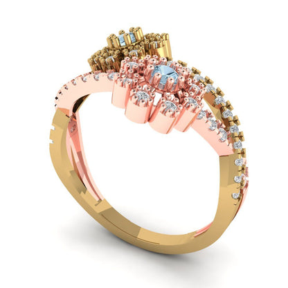 0.48 cttw Natural Sky Blue Topaz Hidden Halo Engagement Ring - Solid Yellow/Rose Gold (VVS1, Round Cut,2.5mm)
