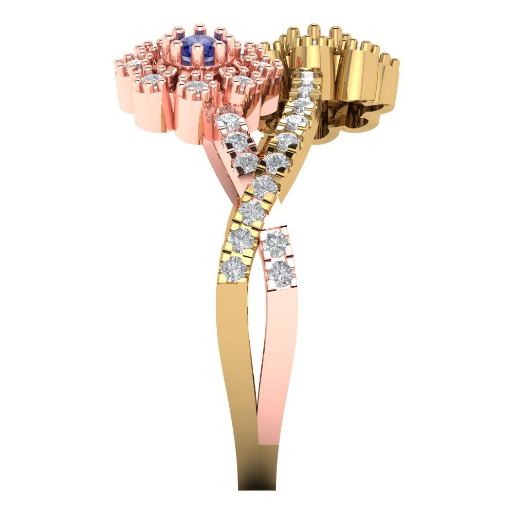 0.48 cttw Simulated Tanzanite Hidden Halo Engagement Ring - Solid Yellow/Rose Gold (VVS1, Round Cut,2.5mm)