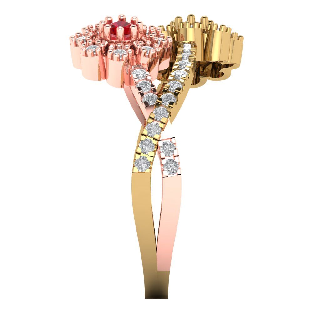 0.48 cttw Simulated Ruby Hidden Halo Engagement Ring - Solid Yellow/Rose Gold (VVS1, Round Cut,2.5mm)