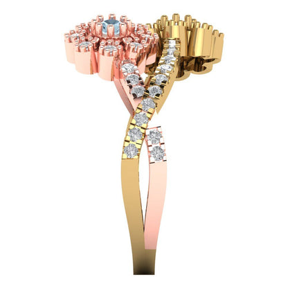 0.48 cttw Zirconia Simulated Blue Diamond Hidden Halo Engagement Ring - Solid Yellow/Rose Gold (VVS1, Round Cut,2.5mm)