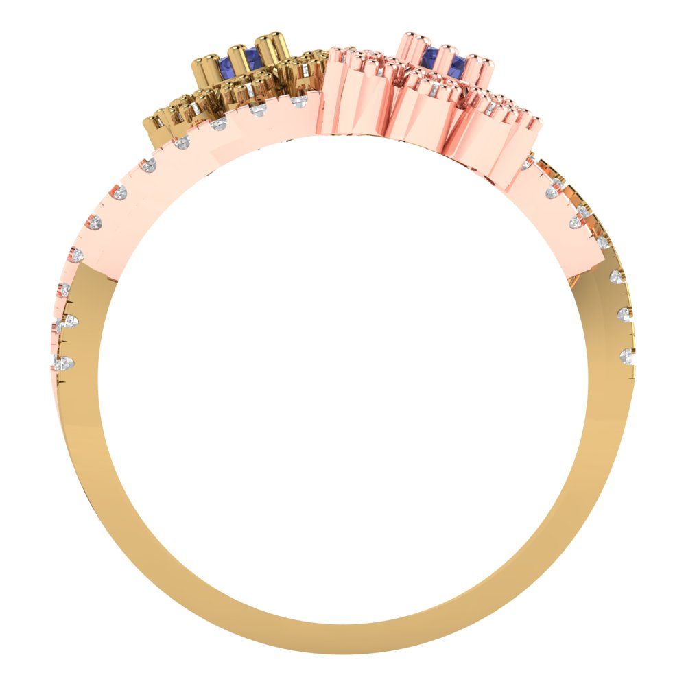 0.48 cttw Simulated Tanzanite Hidden Halo Engagement Ring - Solid Yellow/Rose Gold (VVS1, Round Cut,2.5mm)