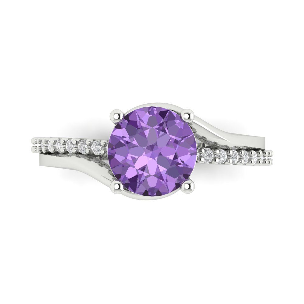 1.71 cttw Simulated Alexandrite Solitaire with Zirconia Simulated Diamond Accents Engagement Ring - Solid White Gold (VVS1, Round Cut,7.5mm)