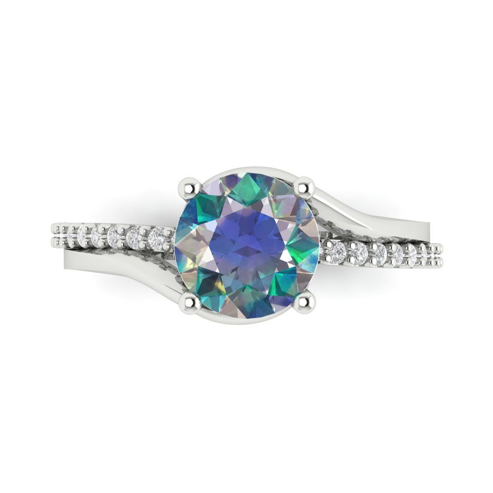 1.71 cttw Blue Moissanite Solitaire with Zirconia Simulated Diamond Accents Engagement Ring - Solid White Gold (VVS1, Round Cut,7.5mm)