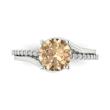 1.71 cttw Yellow Moissanite Solitaire with Zirconia Simulated Diamond Accents Engagement Ring - Solid White Gold (VVS1, Round Cut,7.5mm)