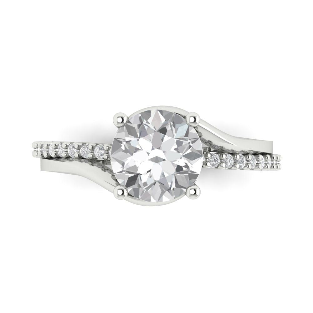 1.71 cttw White Sapphire Solitaire with Zirconia Simulated Diamond Accents Engagement Ring - Solid White Gold (VVS1, Round Cut,7.5mm)