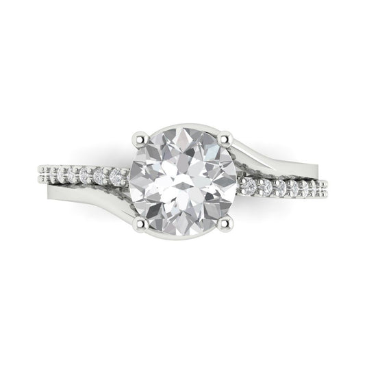1.71 cttw White Sapphire Solitaire with Zirconia Simulated Diamond Accents Engagement Ring - Solid White Gold (VVS1, Round Cut,7.5mm)