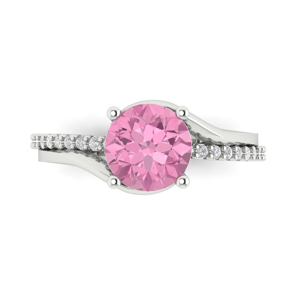 1.71 cttw Zirconia Simulated Pink Diamond Solitaire with Zirconia Simulated Diamond Accents Engagement Ring - Solid White Gold (VVS1, Round Cut,7.5mm)