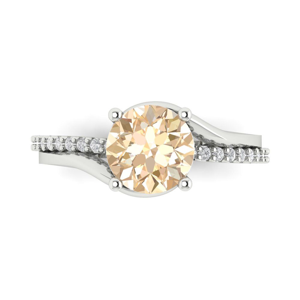 1.71 cttw Natural Morganite Solitaire with Zirconia Simulated Diamond Accents Engagement Ring - Solid White Gold (VVS1, Round Cut,7.5mm)