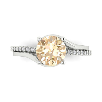 1.71 cttw Natural Morganite Solitaire with Zirconia Simulated Diamond Accents Engagement Ring - Solid White Gold (VVS1, Round Cut,7.5mm)