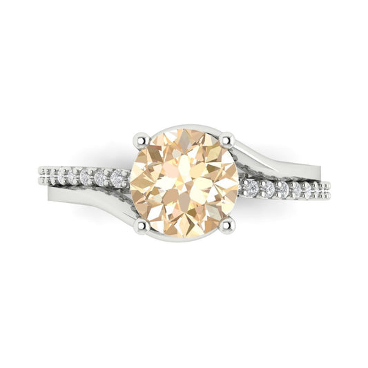 1.71 cttw Natural Morganite Solitaire with Zirconia Simulated Diamond Accents Engagement Ring - Solid White Gold (VVS1, Round Cut,7.5mm)