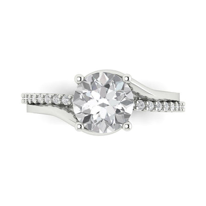 1.71 cttw Moissanite Solitaire with Zirconia Simulated Diamond Accents Engagement Ring - Solid White Gold (VVS1, Round Cut,7.5mm)