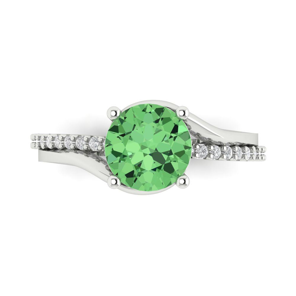 1.71 cttw Zirconia Simulated Green Diamond Solitaire with Zirconia Simulated Diamond Accents Engagement Ring - Solid White Gold (VVS1, Round Cut,7.5mm)