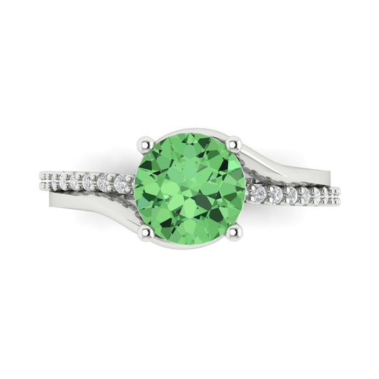 1.71 cttw Zirconia Simulated Green Diamond Solitaire with Zirconia Simulated Diamond Accents Engagement Ring - Solid White Gold (VVS1, Round Cut,7.5mm)
