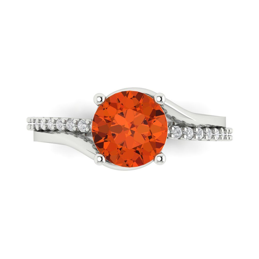 1.71 cttw Zirconia Simulated Red Diamond Solitaire with Zirconia Simulated Diamond Accents Engagement Ring - Solid White Gold (VVS1, Round Cut,7.5mm)