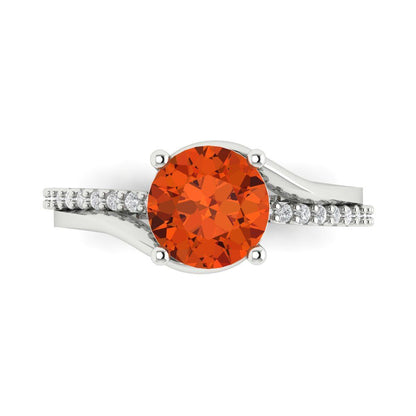 1.71 cttw Zirconia Simulated Red Diamond Solitaire with Zirconia Simulated Diamond Accents Engagement Ring - Solid White Gold (VVS1, Round Cut,7.5mm)
