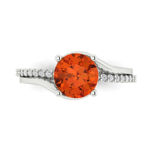 1.71 cttw Zirconia Simulated Red Diamond Solitaire with Zirconia Simulated Diamond Accents Engagement Ring - Solid White Gold (VVS1, Round Cut,7.5mm)