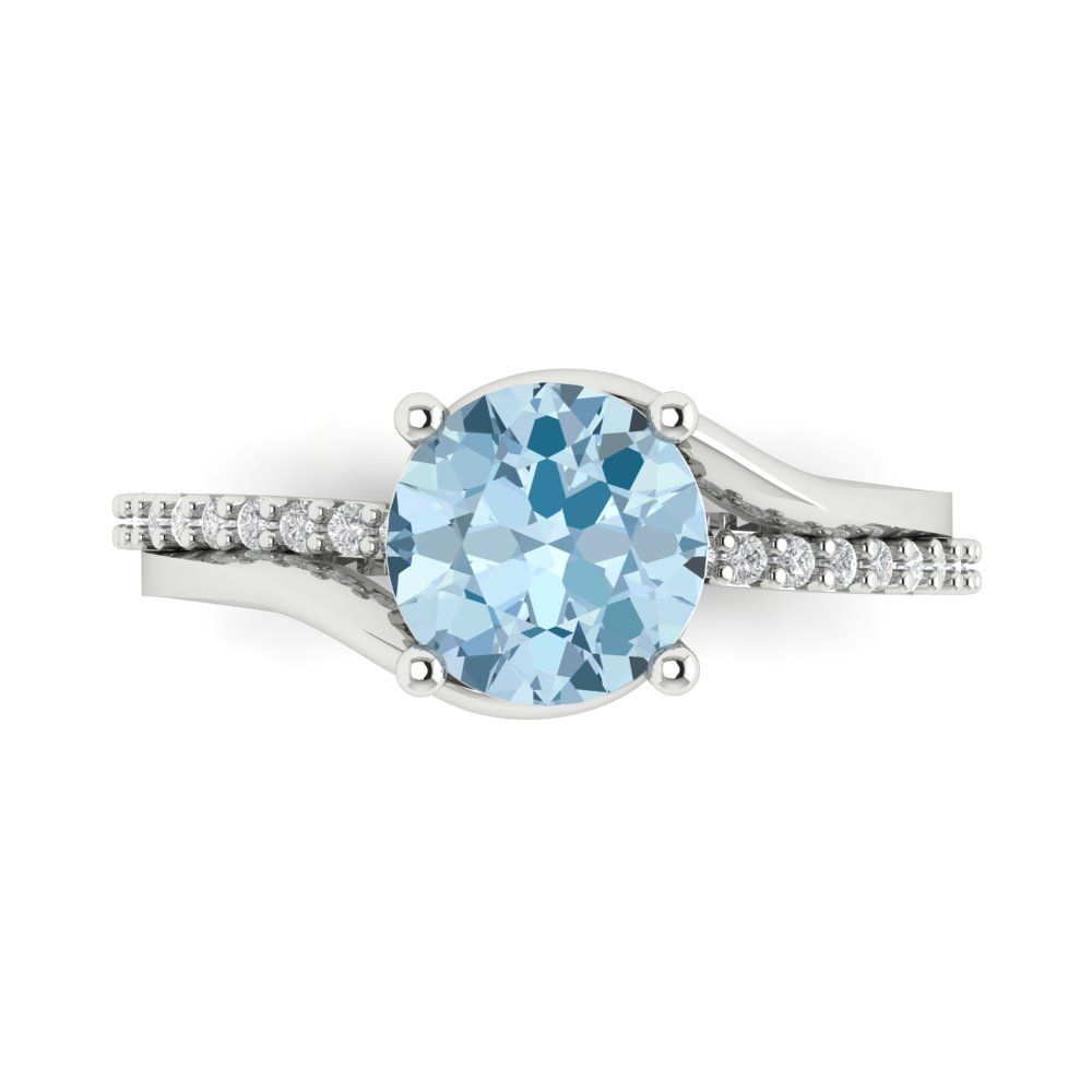 1.71 cttw Zirconia Simulated Blue Diamond Solitaire with Zirconia Simulated Diamond Accents Engagement Ring - Solid White Gold (VVS1, Round Cut,7.5mm)