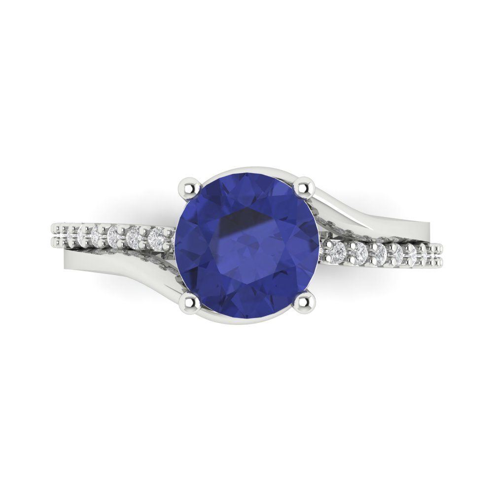 1.71 cttw Simulated Tanzanite Solitaire with Zirconia Simulated Diamond Accents Engagement Ring - Solid White Gold (VVS1, Round Cut,7.5mm)