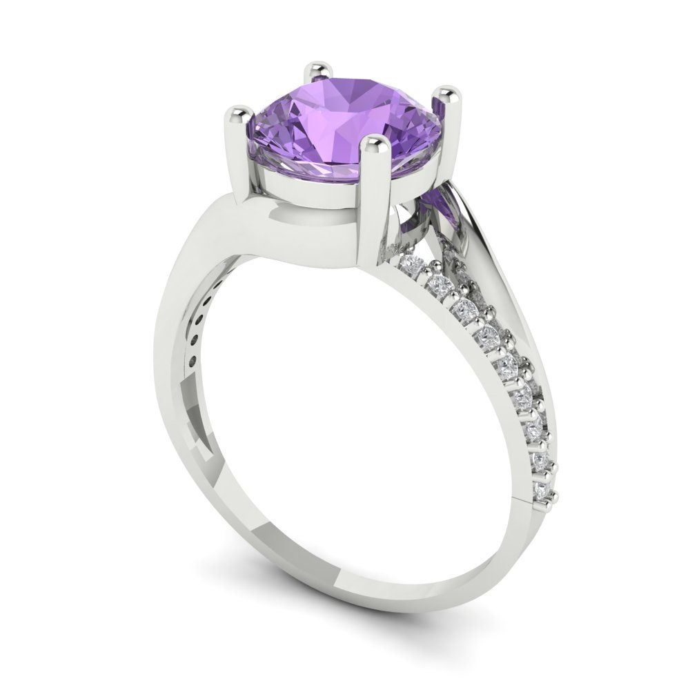 1.71 cttw Simulated Alexandrite Solitaire with Zirconia Simulated Diamond Accents Engagement Ring - Solid White Gold (VVS1, Round Cut,7.5mm)