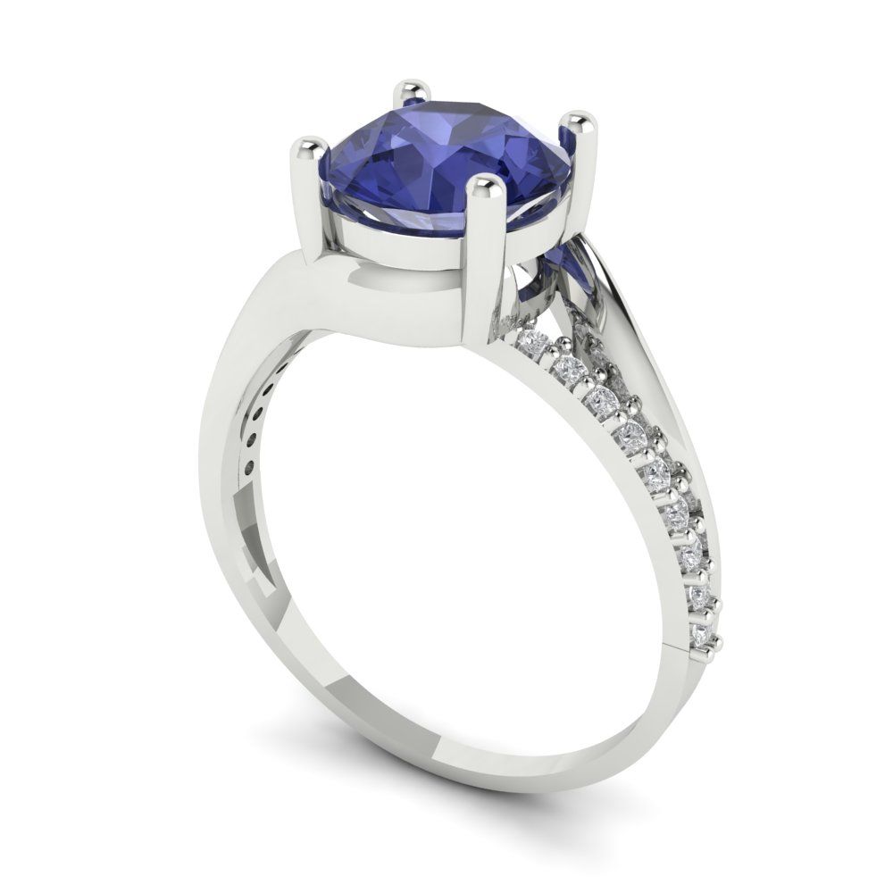 1.71 cttw Simulated Tanzanite Solitaire with Zirconia Simulated Diamond Accents Engagement Ring - Solid White Gold (VVS1, Round Cut,7.5mm)