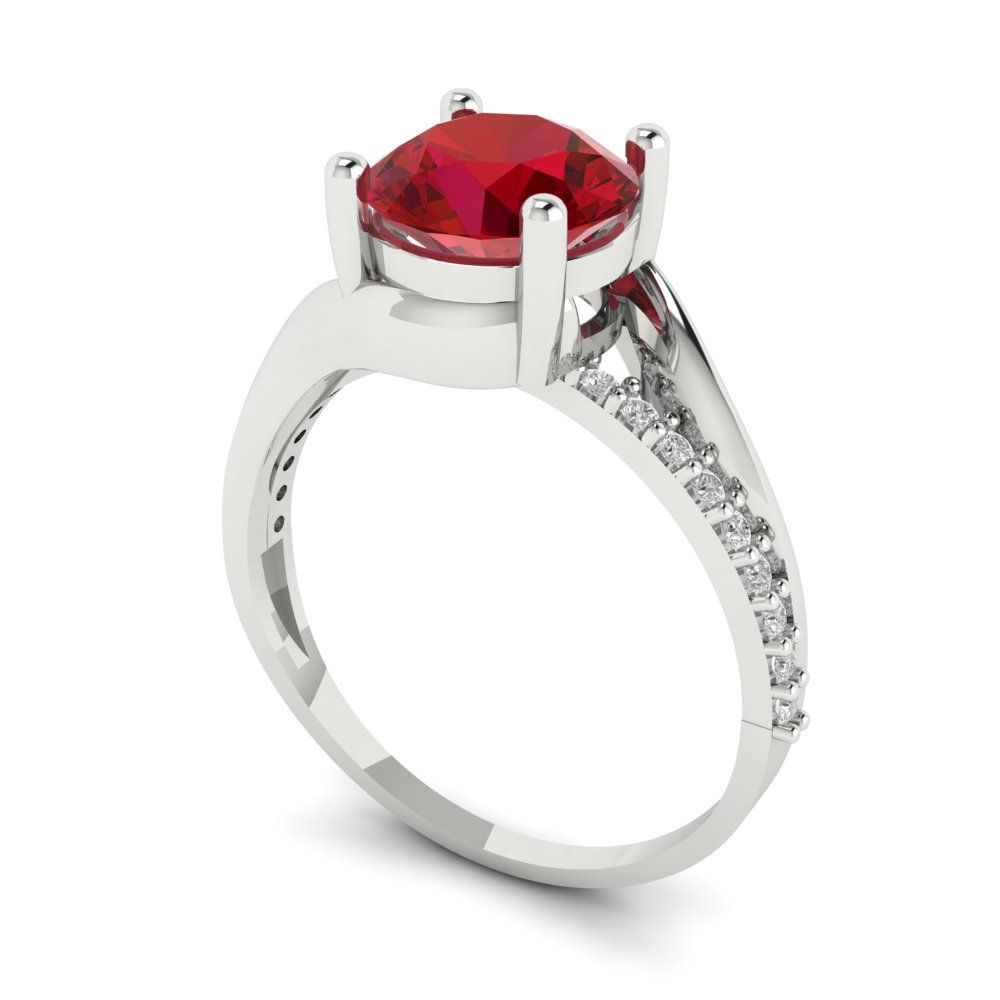 1.71 cttw Simulated Pink Tourmaline Solitaire with Zirconia Simulated Diamond Accents Engagement Ring - Solid White Gold (VVS1, Round Cut,7.5mm)
