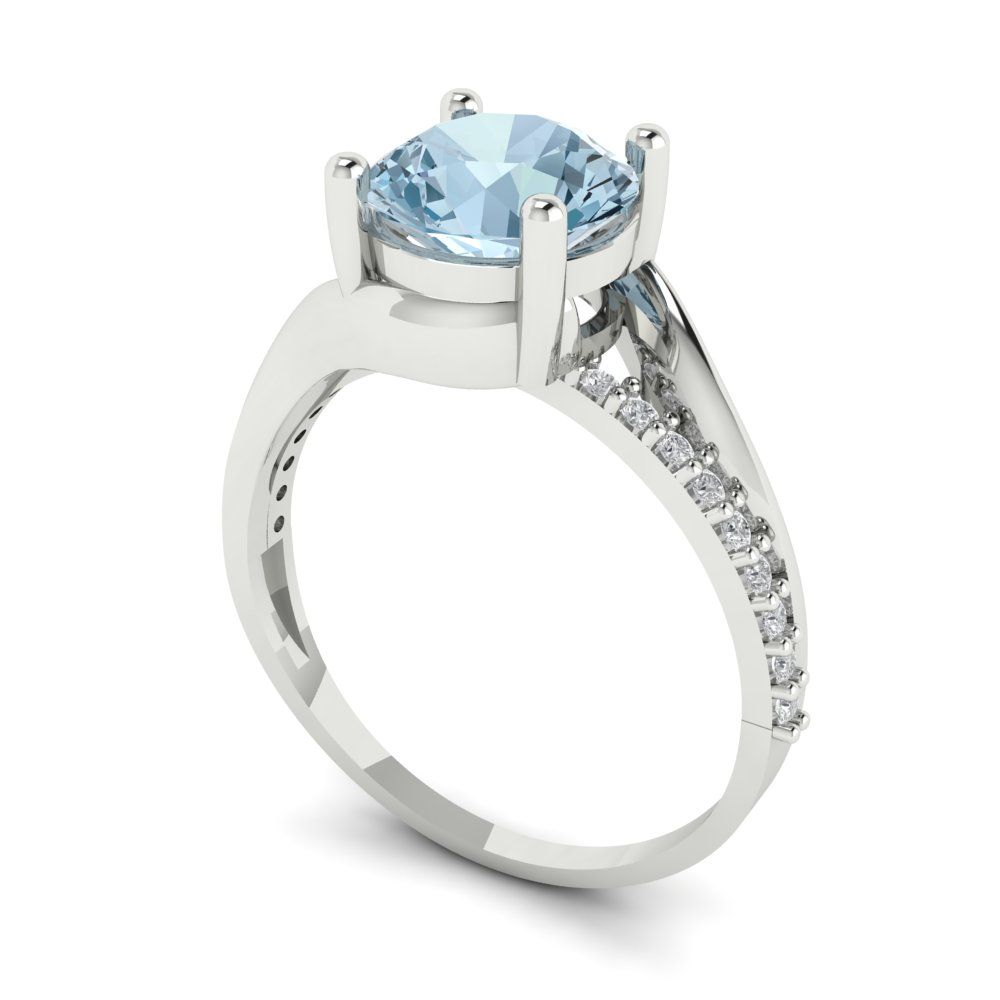 1.71 cttw Natural Sky Blue Topaz Solitaire with Zirconia Simulated Diamond Accents Engagement Ring - Solid White Gold (VVS1, Round Cut,7.5mm)