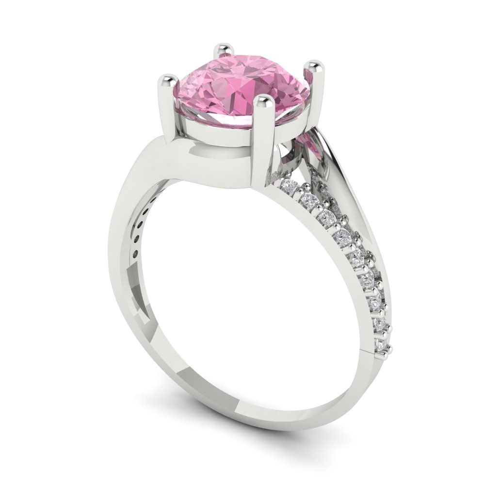 1.71 cttw Zirconia Simulated Pink Diamond Solitaire with Zirconia Simulated Diamond Accents Engagement Ring - Solid White Gold (VVS1, Round Cut,7.5mm)