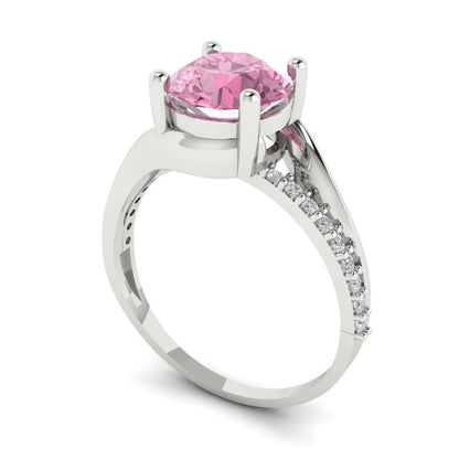 1.71 cttw Zirconia Simulated Pink Diamond Solitaire with Zirconia Simulated Diamond Accents Engagement Ring - Solid White Gold (VVS1, Round Cut,7.5mm)