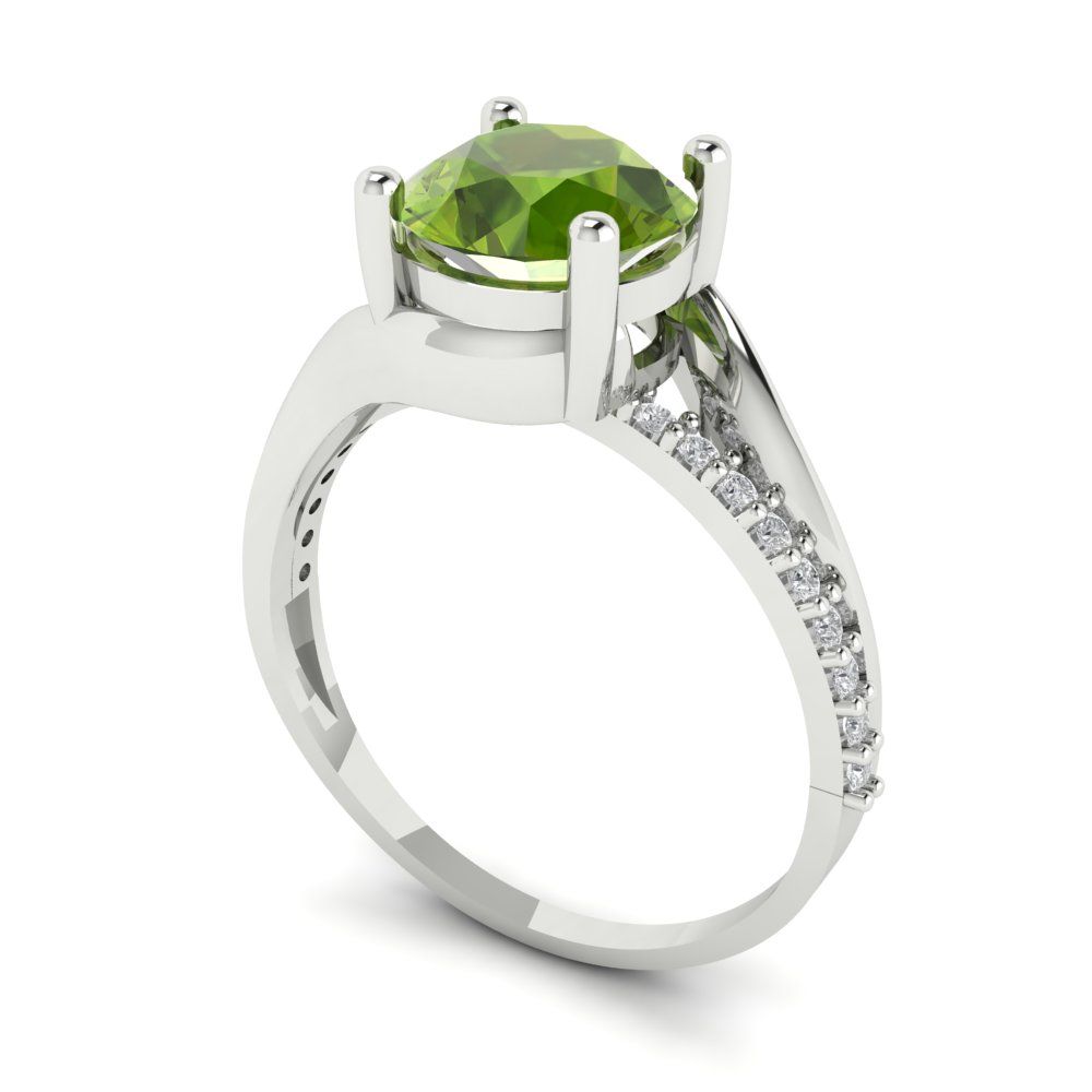 1.71 cttw Natural Peridot Solitaire with Zirconia Simulated Diamond Accents Engagement Ring - Solid White Gold (VVS1, Round Cut,7.5mm)
