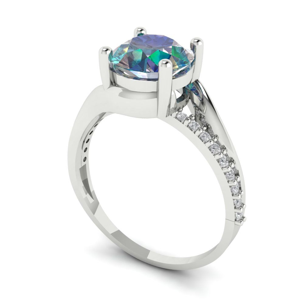1.71 cttw Blue Moissanite Solitaire with Zirconia Simulated Diamond Accents Engagement Ring - Solid White Gold (VVS1, Round Cut,7.5mm)