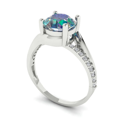 1.71 cttw Blue Moissanite Solitaire with Zirconia Simulated Diamond Accents Engagement Ring - Solid White Gold (VVS1, Round Cut,7.5mm)