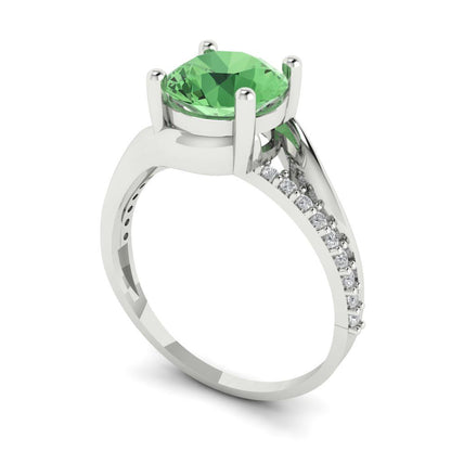 1.71 cttw Zirconia Simulated Green Diamond Solitaire with Zirconia Simulated Diamond Accents Engagement Ring - Solid White Gold (VVS1, Round Cut,7.5mm)