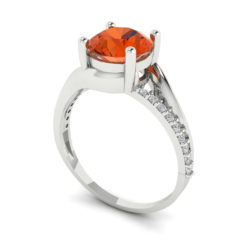 1.71 cttw Zirconia Simulated Red Diamond Solitaire with Zirconia Simulated Diamond Accents Engagement Ring - Solid White Gold (VVS1, Round Cut,7.5mm)