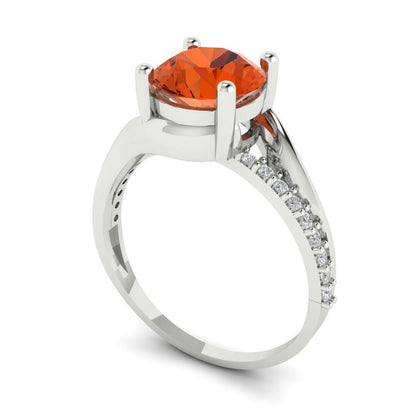 1.71 cttw Zirconia Simulated Red Diamond Solitaire with Zirconia Simulated Diamond Accents Engagement Ring - Solid White Gold (VVS1, Round Cut,7.5mm)