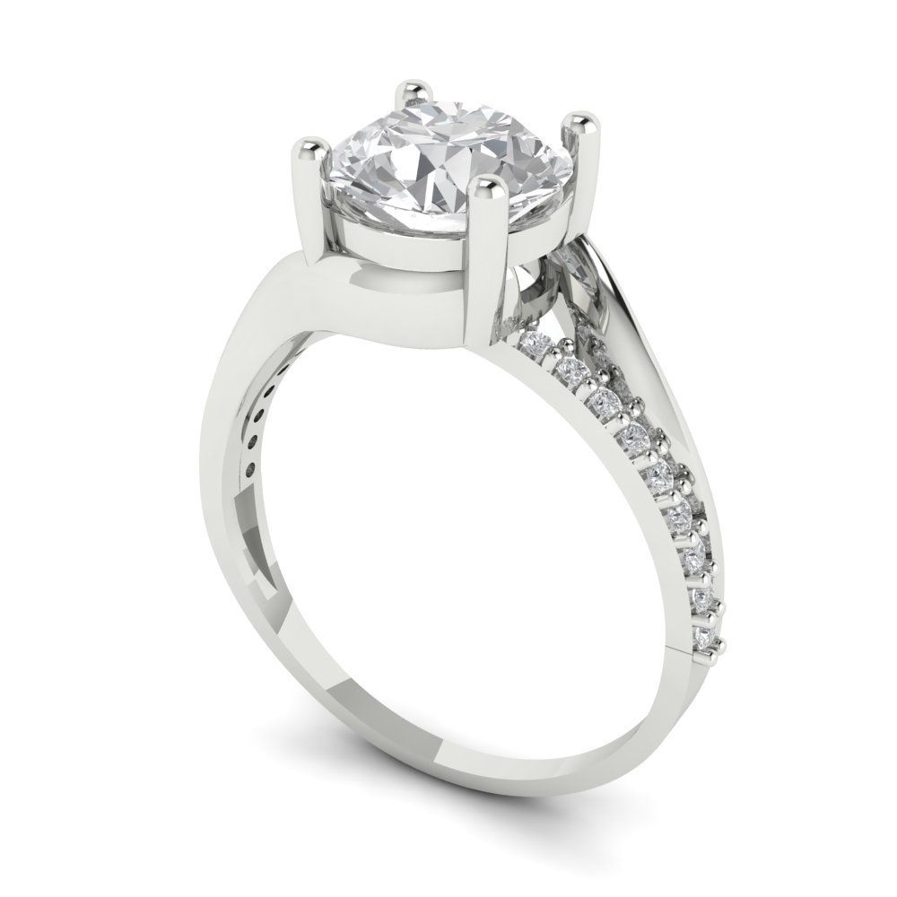 1.71 cttw White Sapphire Solitaire with Zirconia Simulated Diamond Accents Engagement Ring - Solid White Gold (VVS1, Round Cut,7.5mm)