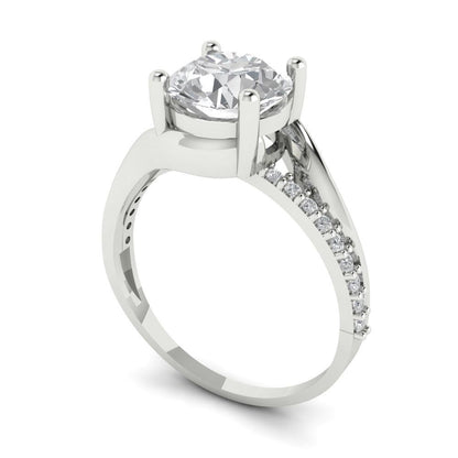 1.71 cttw White Sapphire Solitaire with Zirconia Simulated Diamond Accents Engagement Ring - Solid White Gold (VVS1, Round Cut,7.5mm)