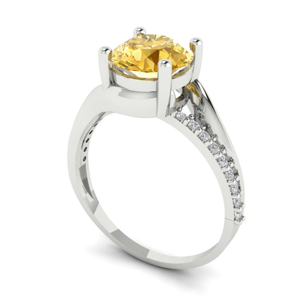 1.71 cttw Natural Citrine Solitaire with Zirconia Simulated Diamond Accents Engagement Ring - Solid White Gold (VVS1, Round Cut,7.5mm)