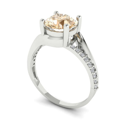 1.71 cttw Natural Morganite Solitaire with Zirconia Simulated Diamond Accents Engagement Ring - Solid White Gold (VVS1, Round Cut,7.5mm)