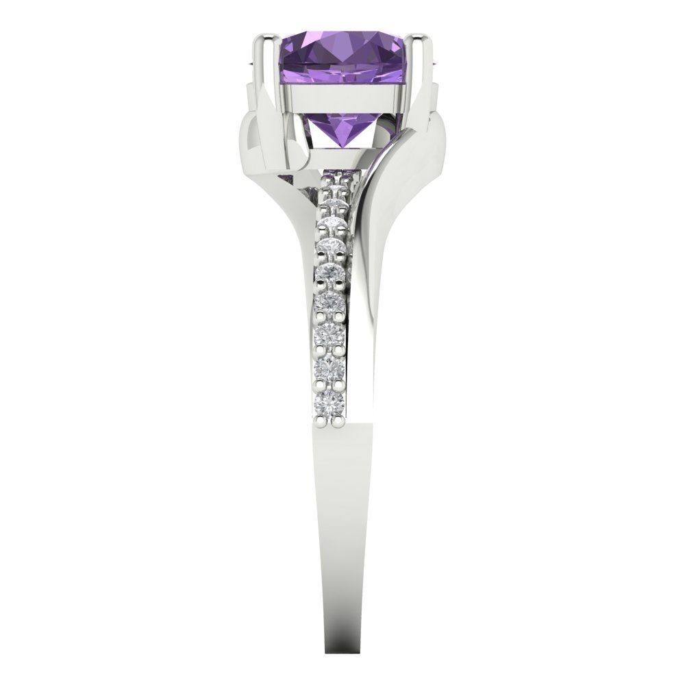 1.71 cttw Simulated Alexandrite Solitaire with Zirconia Simulated Diamond Accents Engagement Ring - Solid White Gold (VVS1, Round Cut,7.5mm)