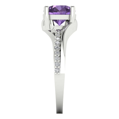 1.71 cttw Simulated Alexandrite Solitaire with Zirconia Simulated Diamond Accents Engagement Ring - Solid White Gold (VVS1, Round Cut,7.5mm)