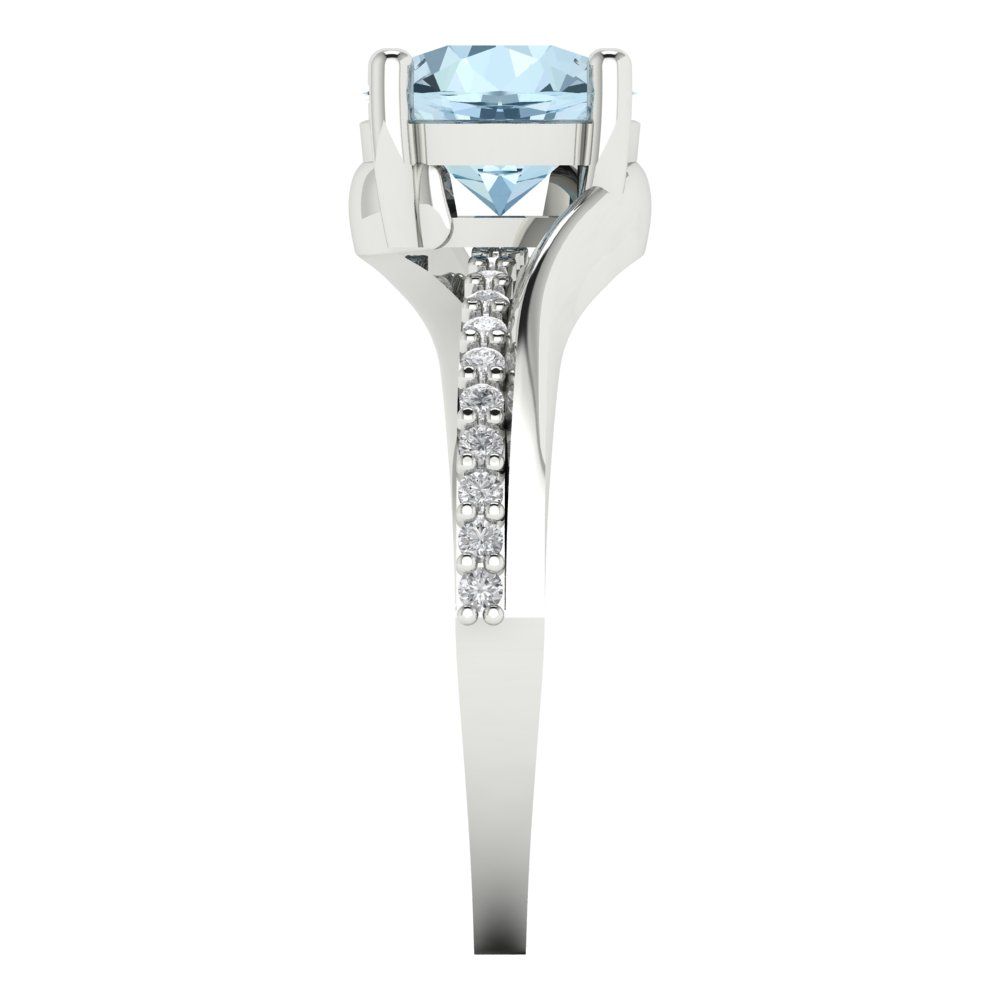 1.71 cttw Natural Swiss Blue Topaz Solitaire with Zirconia Simulated Diamond Accents Engagement Ring - Solid White Gold (VVS1, Round Cut,7.5mm)