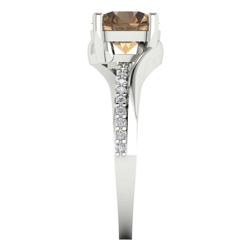 1.71 cttw Zirconia Simulated Champagne Diamond Solitaire with Zirconia Simulated Diamond Accents Engagement Ring - Solid White Gold (VVS1, Round Cut,7.5mm)